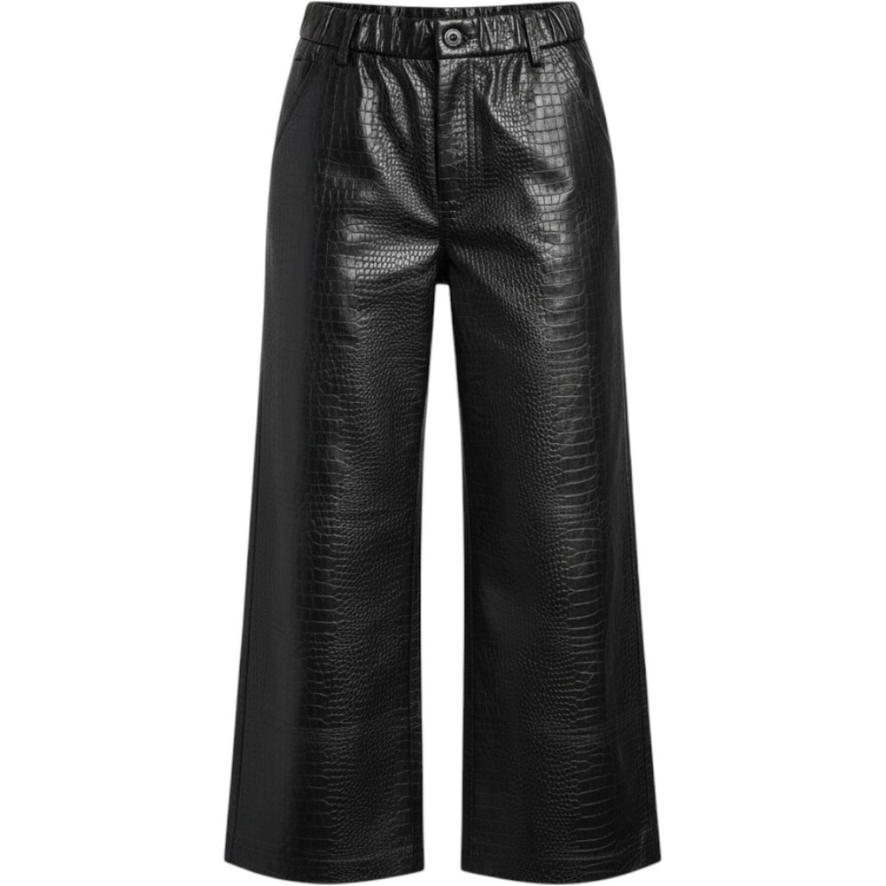 Chicos Faux Leather Croc Embossed Wide Leg Pants Black Size 3 16 XL edgy rocker